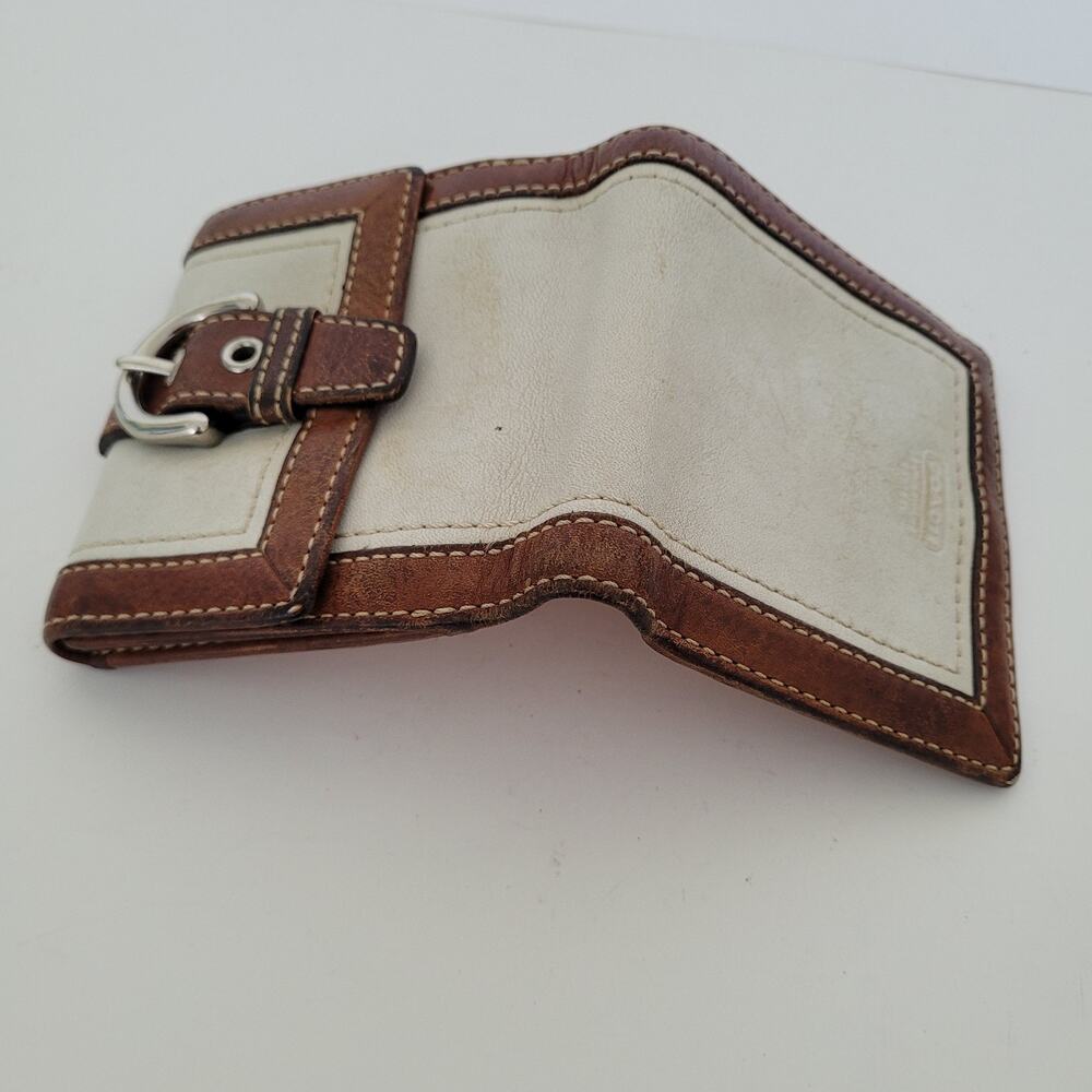 Coach Wallet Leather Bifold 5x4 Small White Brown Buckle Retro Vintage Two Tone - Picture 6 of 12